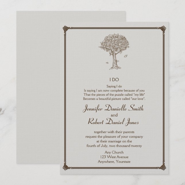 Invitation Mariage de croquis d'arbre de chêne (Devant / Derrière)