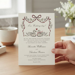 Invitation Mariage de cygnes formels dessinés à la main de ma