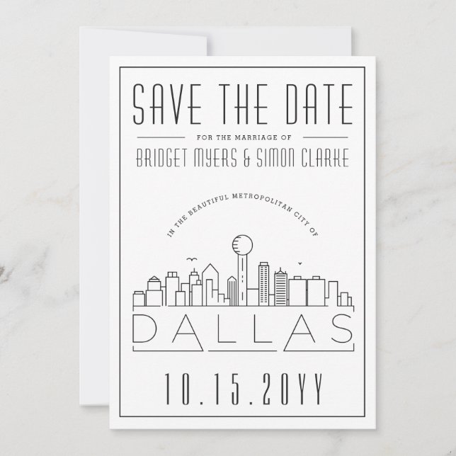 Invitation Mariage de Dallas Skyline stylisé Enregistrer la d (Devant)