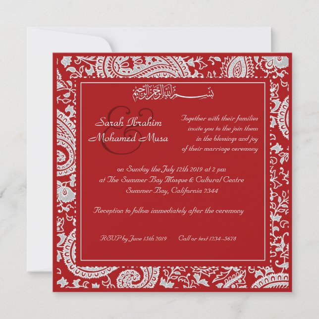Invitation mariage de damas indiens rouges et blancs (Devant)