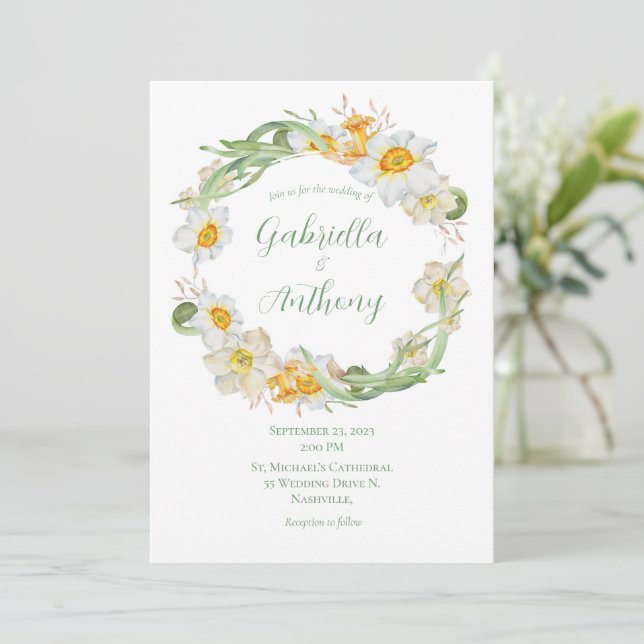 Invitation Mariage de  de couronne de jonquille blanche et ja (Debout devant)