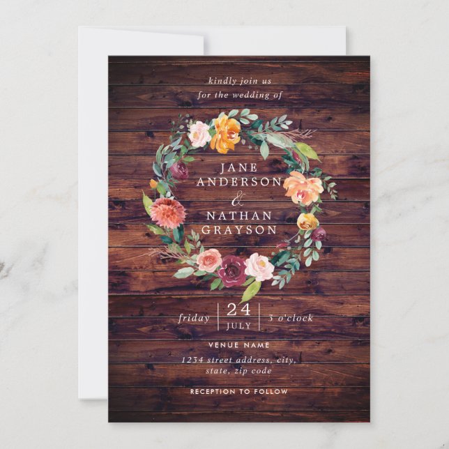 Invitation Mariage de  de courroie florale rustique (Devant)