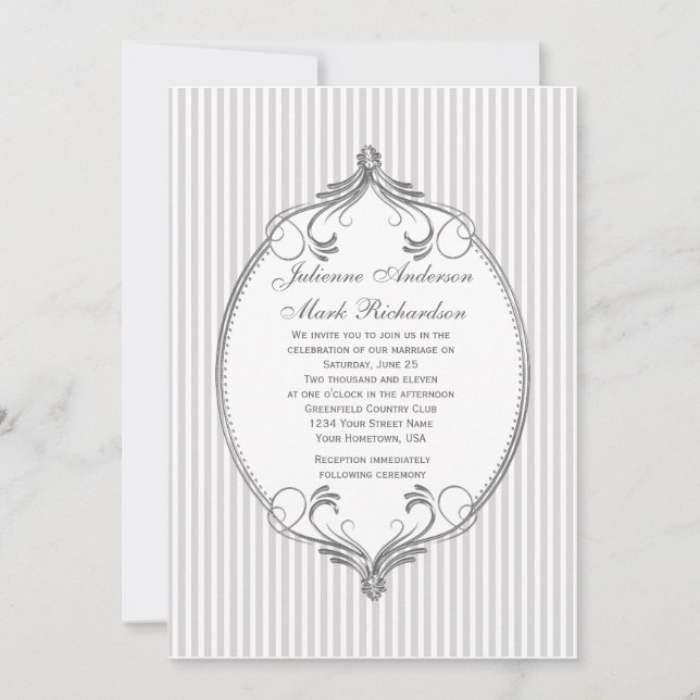 Invitation Mariage de  de trame argenté clair gris (Devant)
