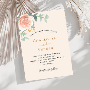 Invitation Mariage de de verdure rose doré beige