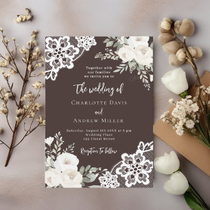 Invitation mariage de dentelle Brown bister blanc roses