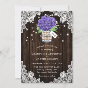 Invitation Mariage de dentelle de bois d'Hydrangea violet rus