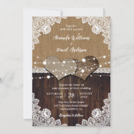 Invitation Mariage de dentelle en bois rustique