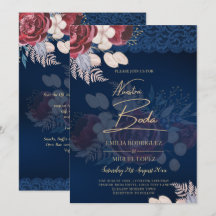 Mariage de dentelle florale bleu Bourgogne moderne