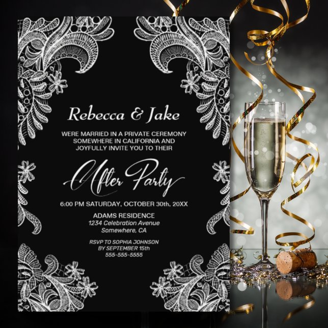 Invitation Mariage de dentelle noir et blanc après la fête (Créateur téléchargé)