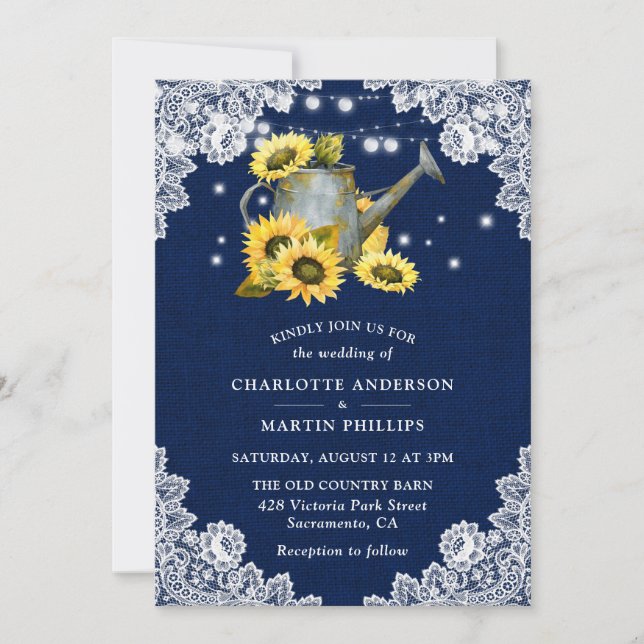 Invitation Mariage de dentelle pour l'arrosage de tournesol b (Devant)