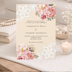 Invitation Mariage de dentelle rose beige rose floraux or ros