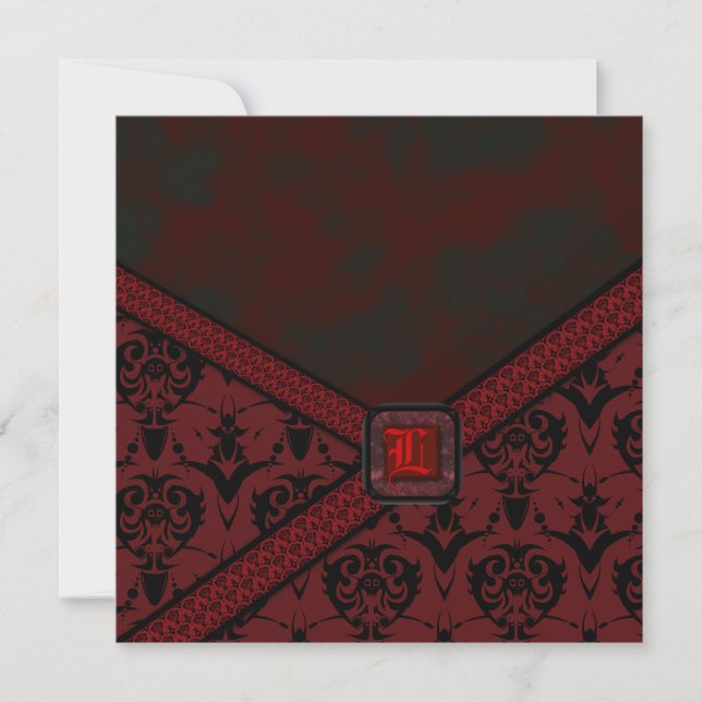 Invitation Mariage de dentelle rouge et noire (Devant)