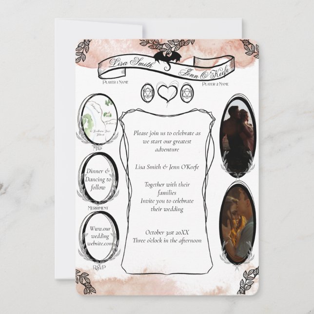 Invitation Mariage de dés d'Imaginaire de table Blush D20 RPG (Devant)
