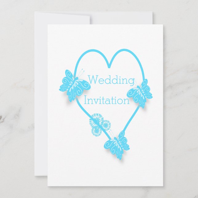 Invitation Mariage De Design Coeur Bleu Et Papillons (Devant)