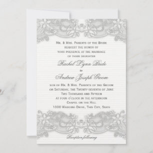 Invitation Mariage de design gris argenté floral victorien