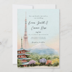 Invitation Mariage de destination aquarelle à Kyoto Japon
