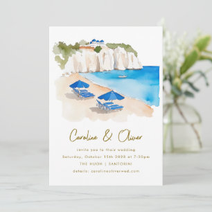Invitation Mariage de destination aquarelle sur la côte grecq
