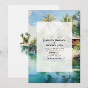 Invitation Mariage de destination caribéen à l'aquarelle