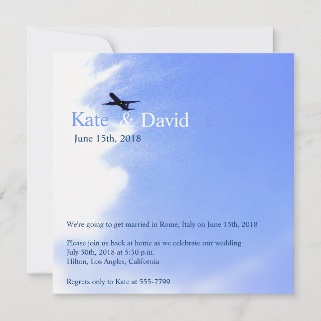 Invitation Mariage de destination dans le ciel en avion perso (Devant)