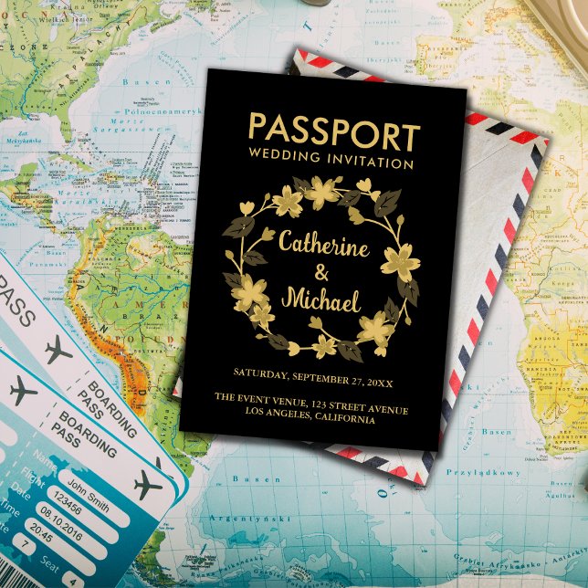 Invitation Mariage de destination de passeport noir (Créateur téléchargé)
