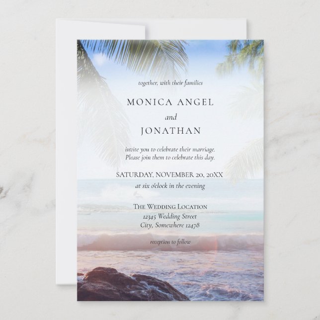Invitation Mariage de Destination de Plage Tropicale aux Palm (Devant)