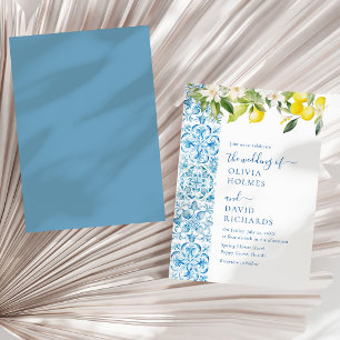 Invitation Mariage de Destination en Carrelage Bleu au Citron