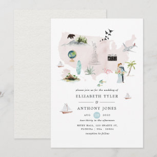 Invitation Mariage de destination Floride USA à l'aquarelle