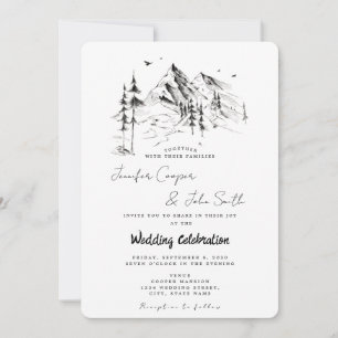 Invitation Mariage de destination forestier et montagne dessi
