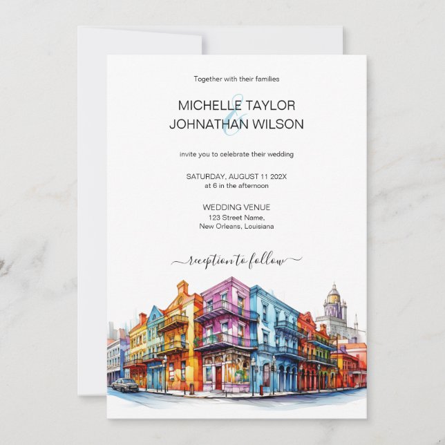 Invitation Mariage de destination moderne Nouvelle-Orléans Aq (Devant)
