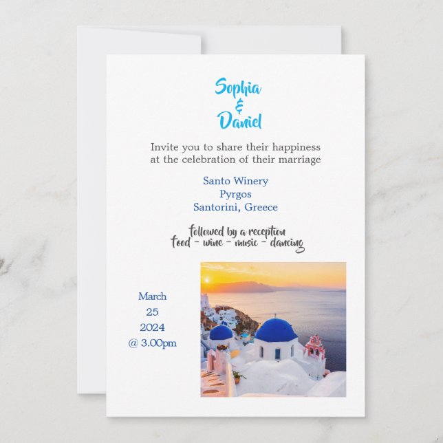 Invitation Mariage de destination - Santorin, Grèce Invitatio (Devant)