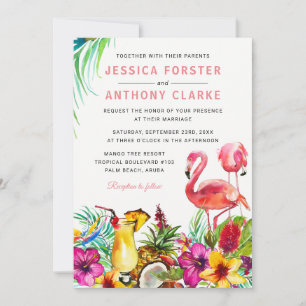 Invitation Mariage de Destination Tropical Flamingo sur la Pl
