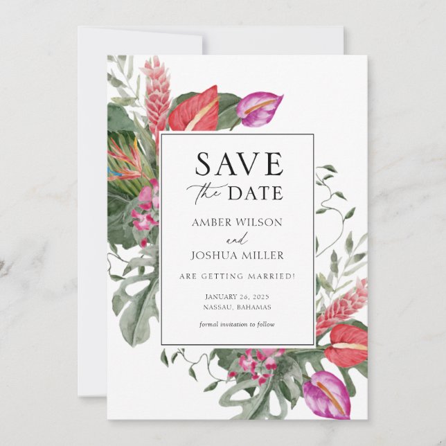 Invitation Mariage de destination tropicale Enregistrer la da (Devant)