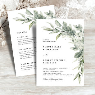 Invitation Mariage de détail Sage Green Eucalyptus All in One