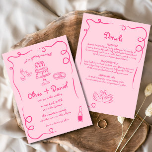 Invitation Mariage de détails Whimsical main tiré Hot Pink