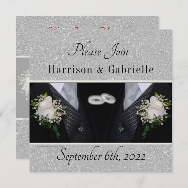 Invitation Mariage de deux fiancés deux coeurs (Devant / Derrière)