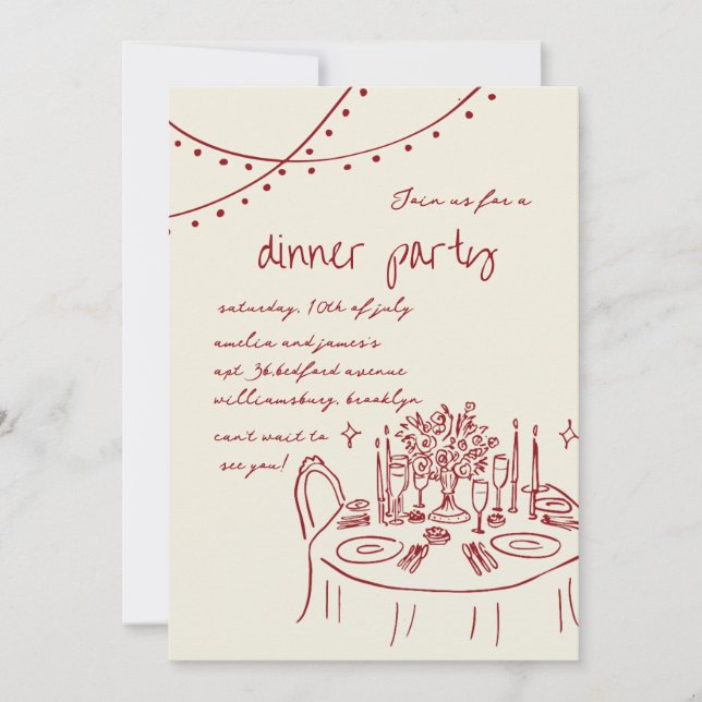 Invitation Mariage de dîner à main dessinée et manuscrite (Devant)