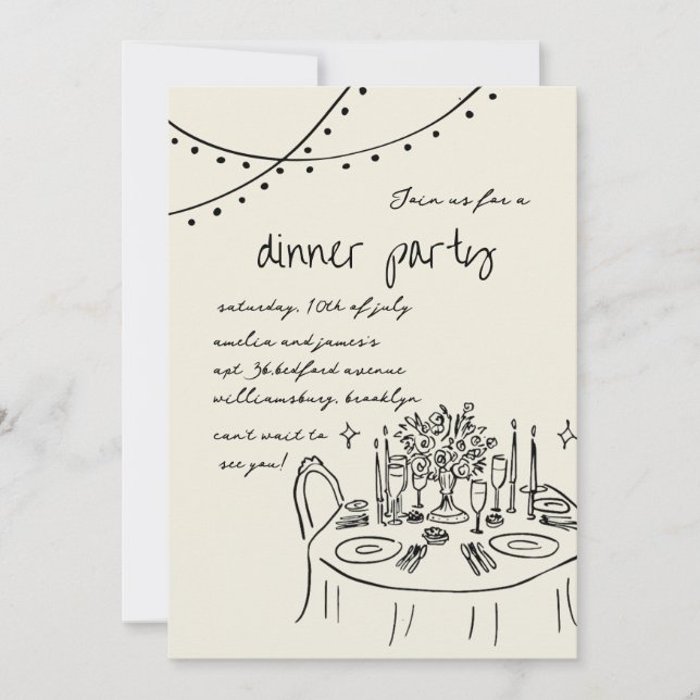 Invitation Mariage de dîner à main dessinée et manuscrite (Devant)