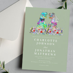 Invitation Mariage de dinosaure Boho Prairie de fleurs sauvag