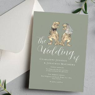 Invitation Mariage de Dinosaures Élégant Vert Sauge