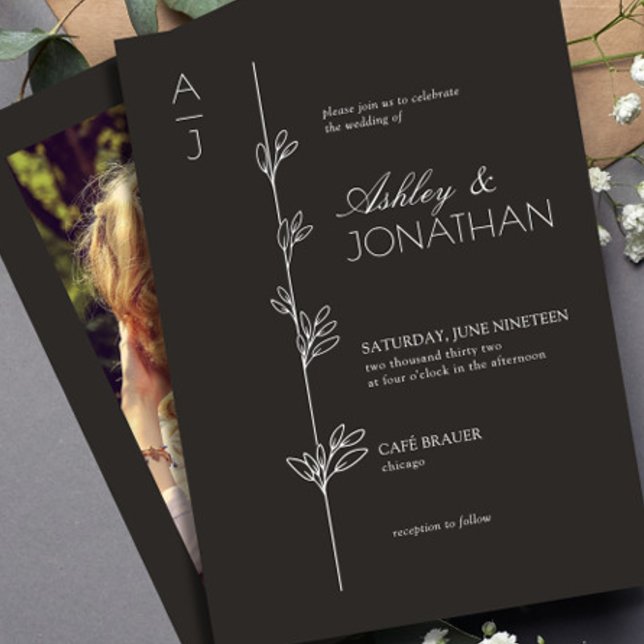 Invitation Mariage de diviseur botanique moderne Photo noire (Créateur téléchargé)
