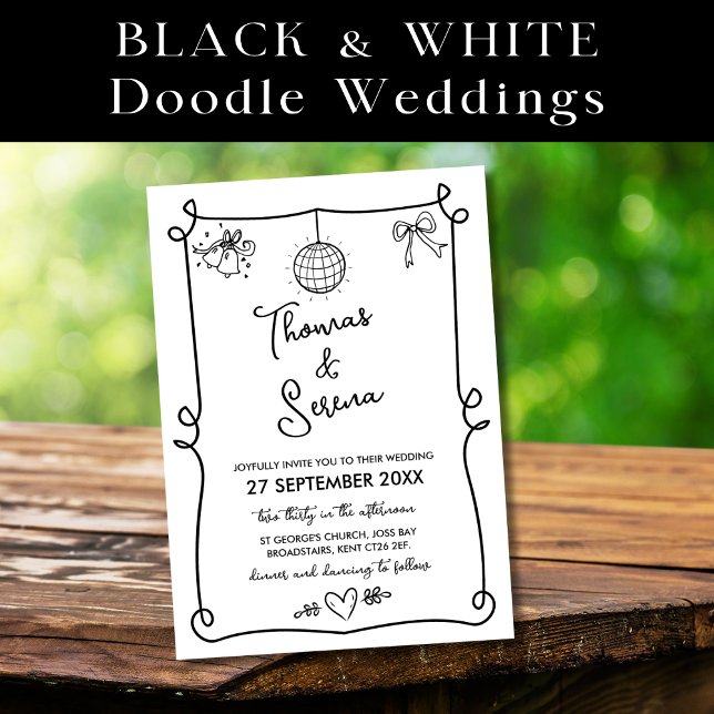Invitation Mariage de doodle Whimsical français tiré à la mai (Créateur téléchargé)