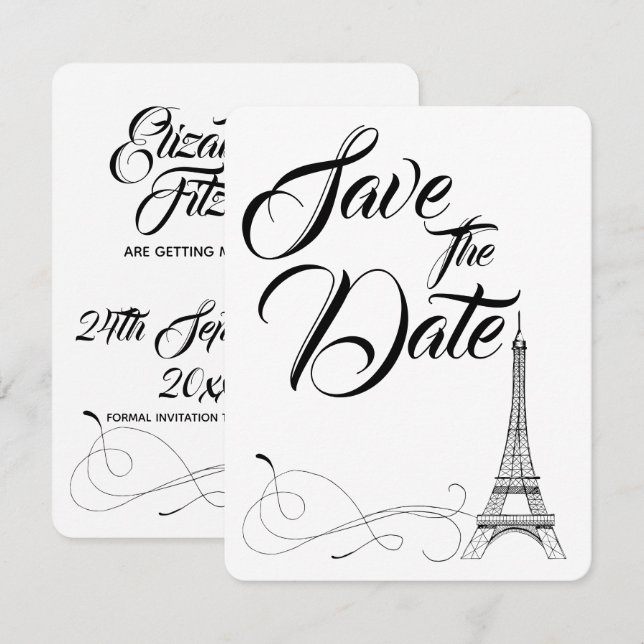 Invitation Mariage De Doodles Parisiens Économisez La Date (Devant / Derrière)