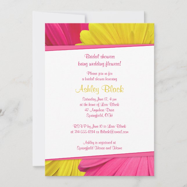 Invitation Mariage de douche nuptiale rose Jaune (Devant)