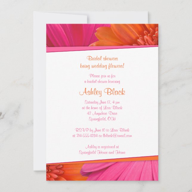 Invitation Mariage de douche nuptiale rose orange (Devant)