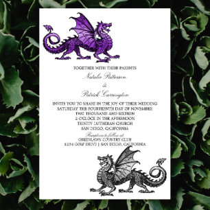 Invitation Mariage de dragon médiéval d'argent violet Invitat