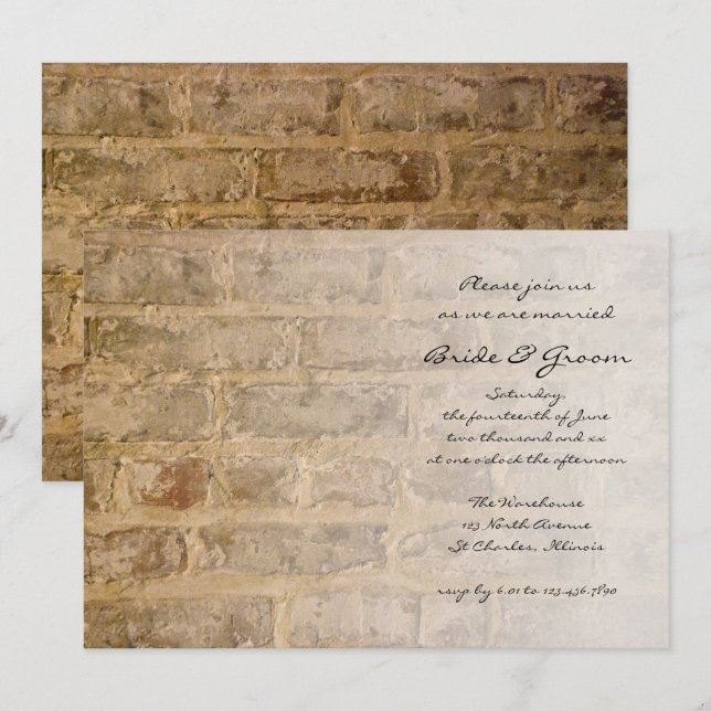 Invitation Mariage de façade en briques de style industriel (Devant / Derrière)