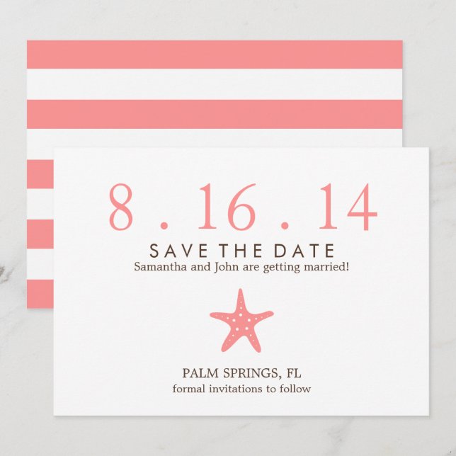 Invitation Mariage de fécule de corail Enregistrer la date (Devant / Derrière)