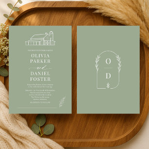 Invitation Mariage de Ferme Maison de Campagne Vert Sauge Rus