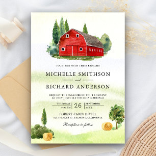 Invitation Mariage de ferme rustique à l'aquarelle rouge gran