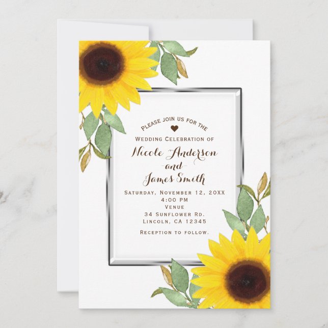Invitation Mariage de Fête des mariées blanc chic Sunflowers (Devant)